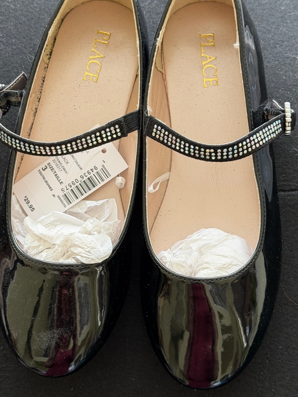 The Children's Place Black Patent Mary Jane Flats with Sparkle Strap